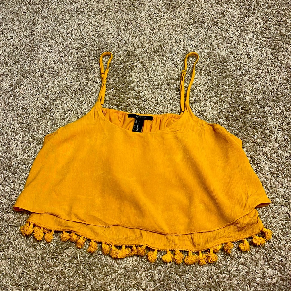 Forever 21 Womens tassel tank top, mustard yellow, size medium
